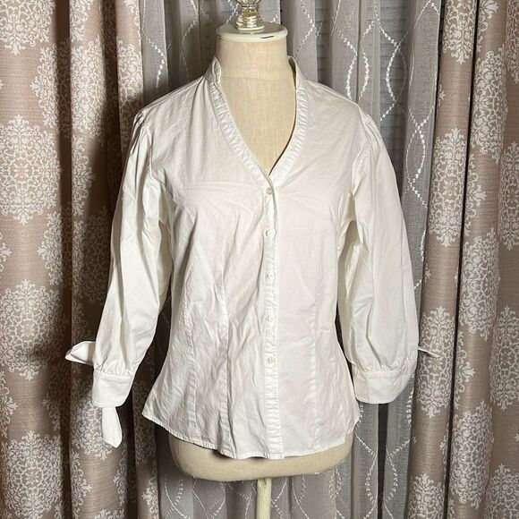 Harve Benard White Blouse w/ 3/4 Tie Sleeves | Size Medium - Picture 1 of 7